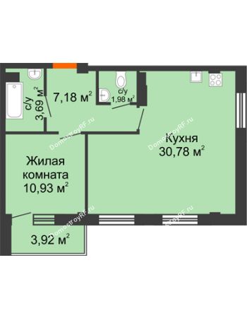1 комнатная квартира 55,74 м² в Жилой район Берендей, дом № 14