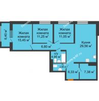 3 комнатная квартира 102,03 м², ЖК Пешков - планировка