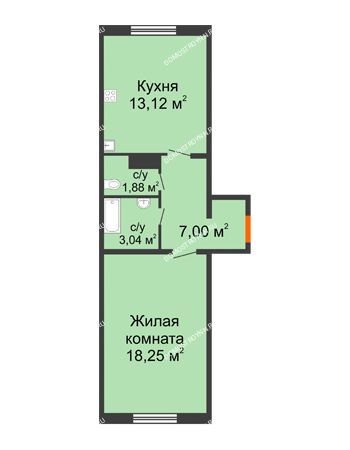 1 комнатная квартира 43,29 м² в ЖК Торпедо, дом № 19