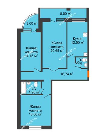 3 комнатная квартира 94,21 м² в ЖК NOVELLA	, дом № 5, секции 1,2