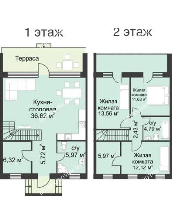 4 комнатная квартира 109 м² в КП Фроловский, дом № 1-40 по ул. Западная (109м2 и 133м2)