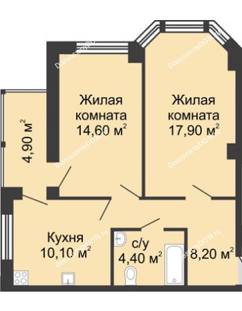 2 комнатная квартира 60,1 м² в ЖК Мега, дом № 118, секция 2