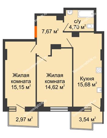2 комнатная квартира 59,84 м² в ЖК Город у реки, дом Литер 8