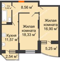 2 комнатная квартира 64,16 м² в ЖК Россинский парк, дом Литер 1 - планировка