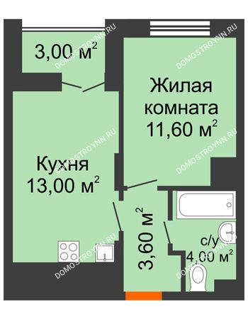 1 комнатная квартира 33,7 м² в ЖК КМ Анкудиновский Парк, дом № 16