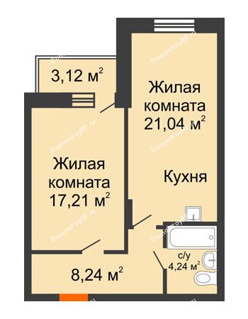 2 комнатная квартира 52,4 м² - ЖК Abrikos (Абрикос)