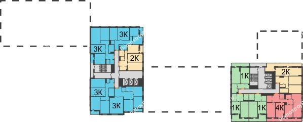 Планировка 15 этажа в доме 1 этап, секции 11,12,13,14 в ЖК Бунин