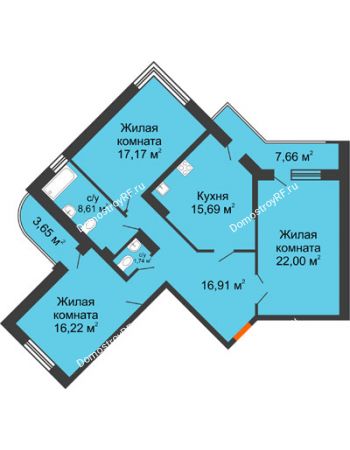 3 комнатная квартира 103,99 м² в ЖК Краснодар Сити, дом Литер 3
