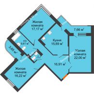 3 комнатная квартира 103,99 м² в ЖК Краснодар Сити, дом Литер 3 - планировка