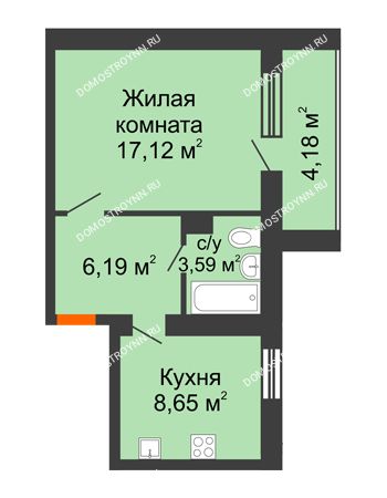 1 комнатная квартира 39,73 м² в ЖК Добрый, дом № 1