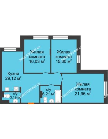 3 комнатная квартира 91,81 м² - ЖК Шаляпин