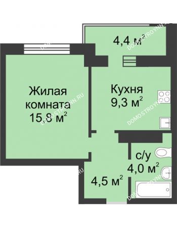 1 комнатная квартира 35,8 м² в ЖК Аквамарин, дом № 5