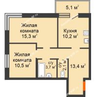 2 комнатная квартира 56,7 м² в ЖК City Life (Сити Лайф) , дом Секция C1 - планировка