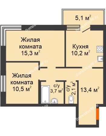 2 комнатная квартира 56,7 м² в ЖК City Life (Сити Лайф) , дом Секция C1
