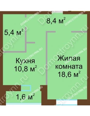 1 комнатная квартира 44,8 м² в ЖК Монолит, дом № 89, корп. 1, 2