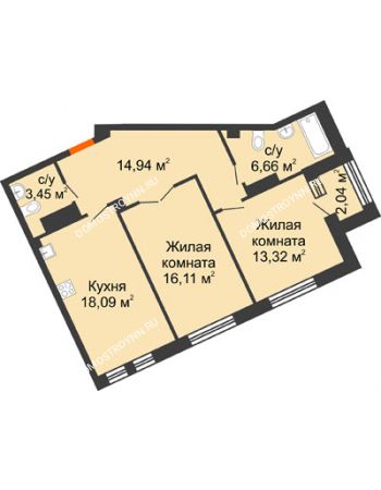 2 комнатная квартира 73,59 м² - ЖД Коллекция