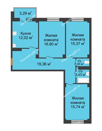 3 комнатная квартира 85,64 м² в ЖК Ясный, дом № 10