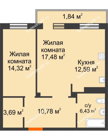 2 комнатная квартира 67,13 м² в ЖК Норма, дом № 2