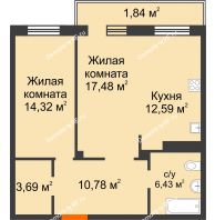 2 комнатная квартира 67,13 м² в ЖК Норма, дом № 2 - планировка