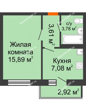 1 комнатная квартира 32,72 м² в ЖК Пароход, дом Секция 1