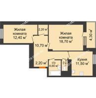2 комнатная квартира 65,25 м² в ЖК Корица, дом № 1 - планировка