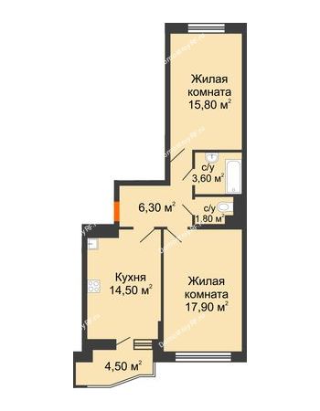 2 комнатная квартира 62,2 м² в ЖК Перспектива, дом Литер 3.5
