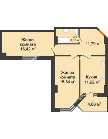 2 комнатная квартира 62,4 м² - ЖК Максим Горький