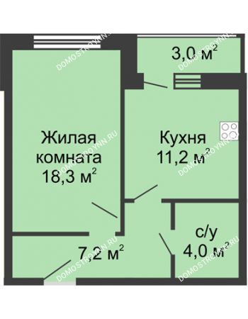 1 комнатная квартира 43,7 м² - ЖД по ул. Страж Революции