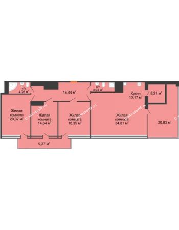 4 комнатная квартира 136,9 м² в ЖК На Садовой, дом Литер 1