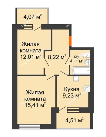 2 комнатная квартира 52,61 м² в ЖК Измаильский парк, дом № 3