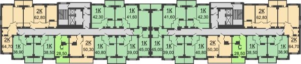 Планировка 13 этажа в доме № 1б в ЖК Екатерининский