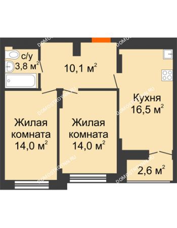 2 комнатная квартира 59,7 м² в ЖК Заречье, дом № 1, секция 2