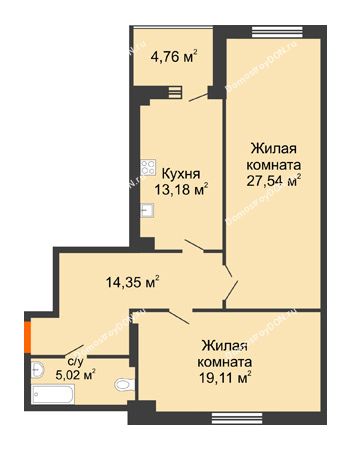 2 комнатная квартира 81,5 м² - ЖК Максим Горький