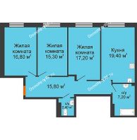 3 комнатная квартира 93,9 м², КД Renessanse (Ренессанс) - планировка