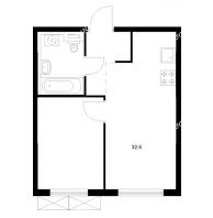 1 комнатная квартира 32,6 м² в ЖК Савин парк, дом корпус 8 - планировка