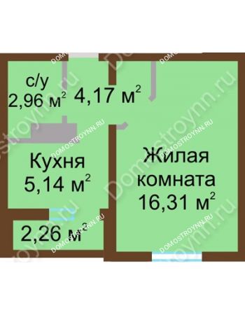 1 комнатная квартира 29,71 м² в ЖК Бурнаковский, дом № 24