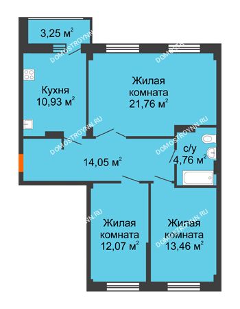 3 комнатная квартира 78,67 м² - ЖК Семейный