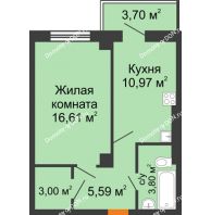 1 комнатная квартира 41,08 м² в ЖК Сокол на Оганова, дом Литер 2 - планировка