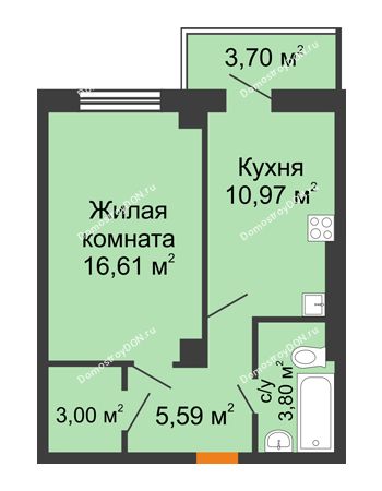 1 комнатная квартира 41,08 м² в ЖК Сокол на Оганова, дом Литер 5