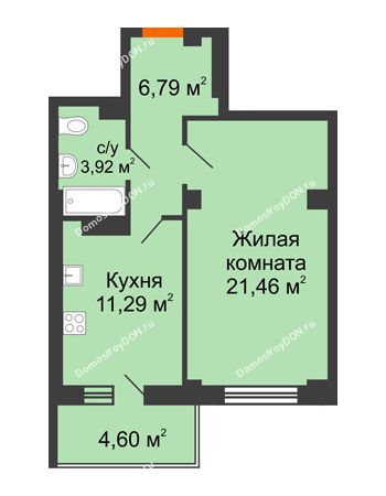 1 комнатная квартира 44,83 м² - ЖК Военвед-Парк