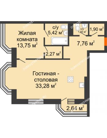 2 комнатная квартира 67,1 м² - ЖК Дом на Гребешке