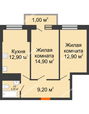 2 комнатная квартира 54,1 м² - ЖК Клубный дом на Мечникова