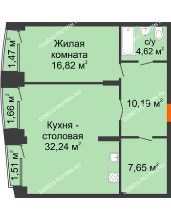 1 комнатная квартира 73,18 м² - Клубный дом на Ярославской