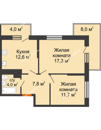 2 комнатная квартира 57 м² в ЖК Отражение, дом Литер 2.2