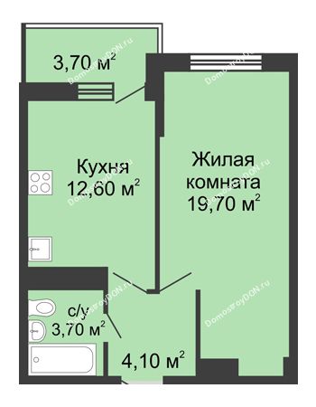 1 комнатная квартира 42,7 м² в ЖК Первый, дом Литер 1