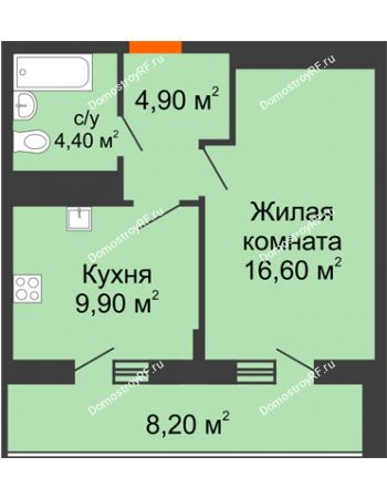 1 комнатная квартира 39,9 м² в ЖК Статус, дом 5,6 секция