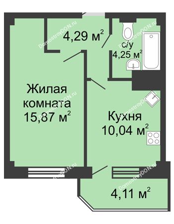1 комнатная квартира 38,56 м² - ЖК Парк Островского