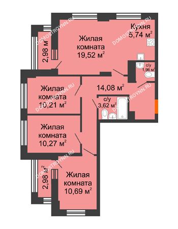 4 комнатная квартира 79,07 м² - ЖК Каскад на Куйбышева