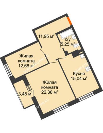 2 комнатная квартира 69,02 м² - ЖД Коллекция