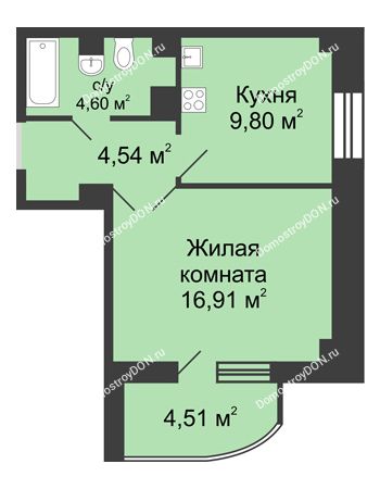 1 комнатная квартира 40,36 м² в ЖК Университетский 137, дом Секция С2